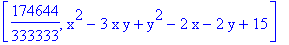 [174644/333333, x^2-3*x*y+y^2-2*x-2*y+15]